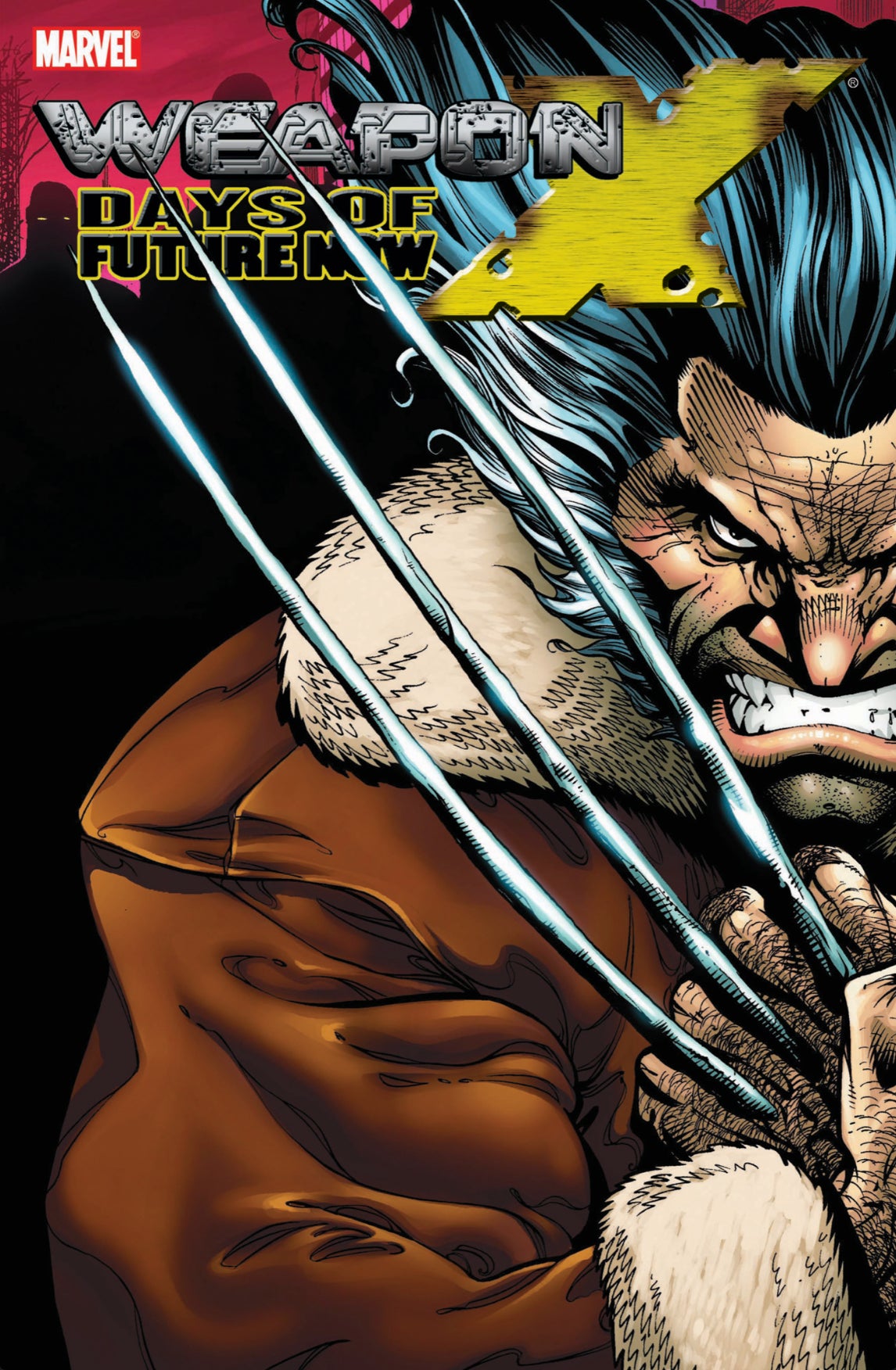 Comic book cover featuring a character with claws and fur, holding a weapon, with 'Weapon X: Days of Future Past' text.